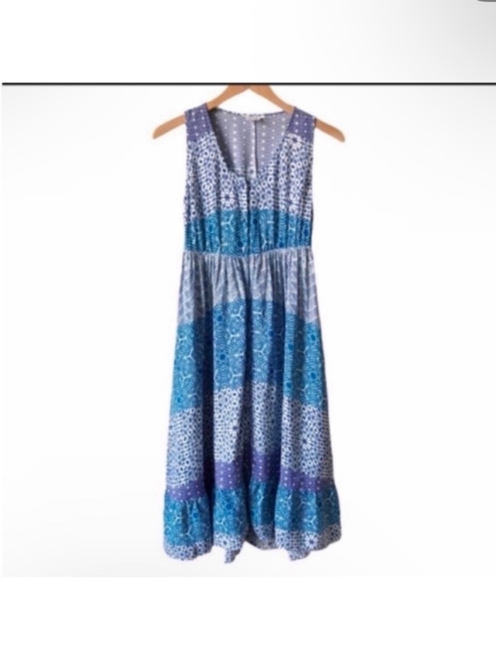 Somedays Lovin Blue White woven farm rio inspired Geometric Dress small S